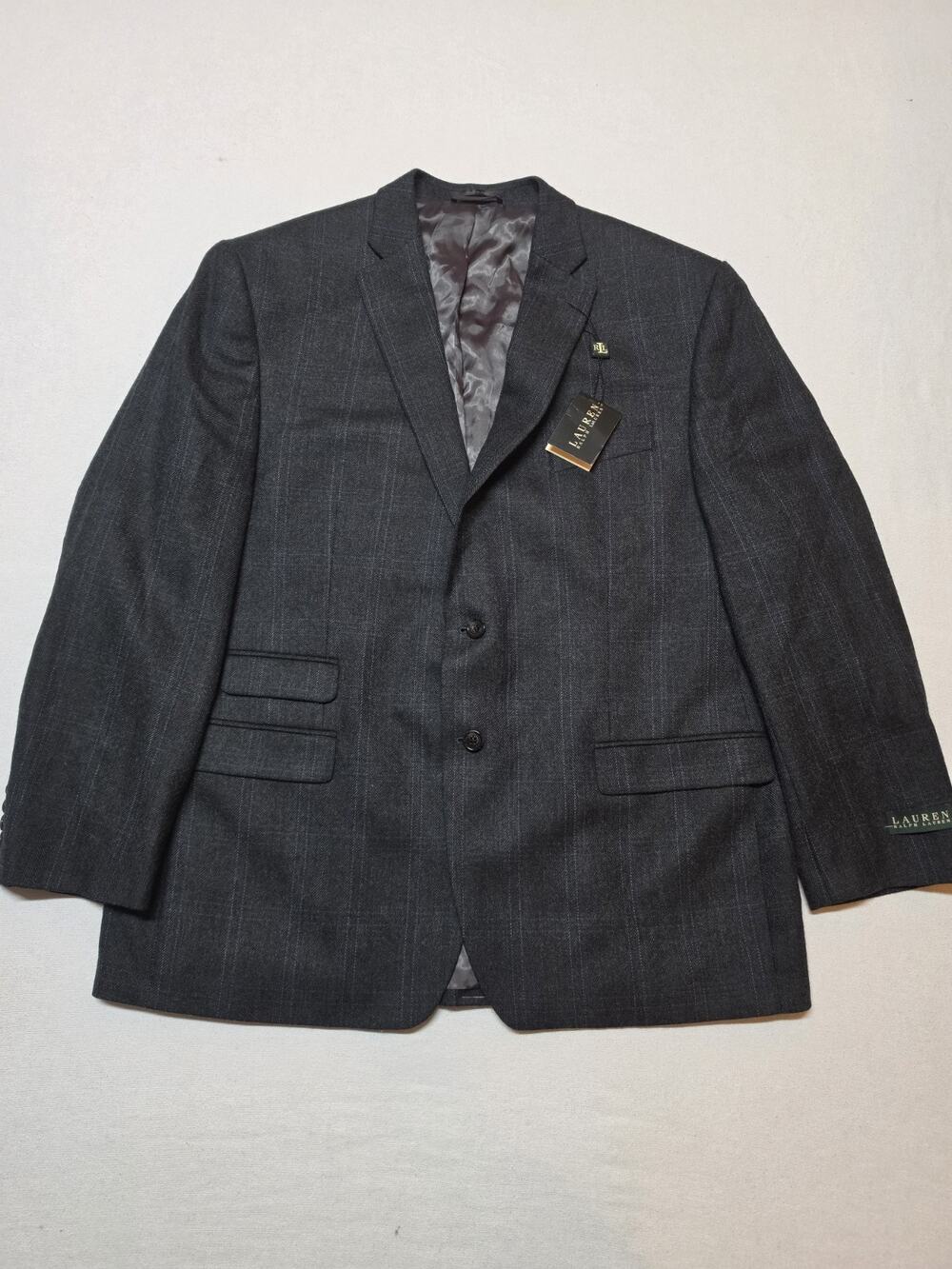 Lauren Ralph Lauren Men’s Wool Sport Coat Size 48R Gray Plaid Elbow Patch NWT